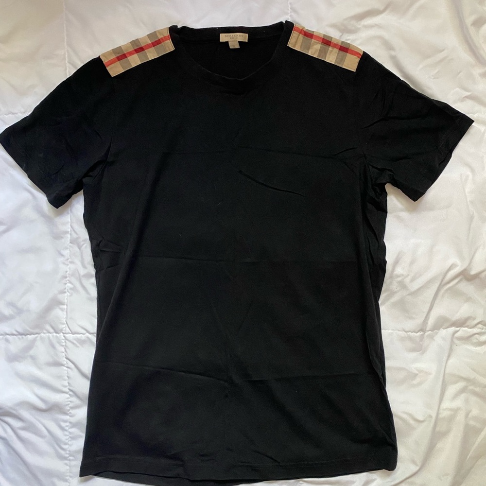 Men’s Burberry Brit Black Tee Shirt with Burberry Patch on Shoulder’s